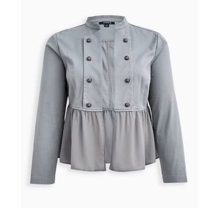 GREY FABRIC MIX MILITARY PEPLUM JACKET